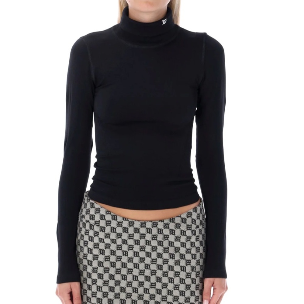Misbhv black Turtleneck Logo Embroidered Long Sleeve Top size XS m monogram